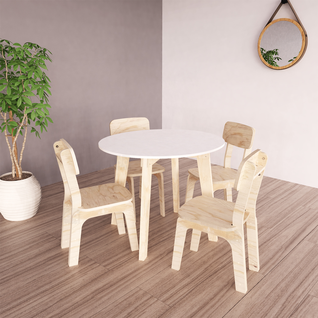 Comedor de madera redondo para 4 sillas estilo moderno