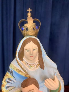 IMAGEM ANTIGA DE NOSSA SENHORA DA CABEÇA, ESCULPIDA NA MADEIRA COM OLHOS DE VIDRO - CÓD. 665 - comprar online