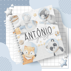 Kit Livro do Bebê + Caderneta de Saúde e Vacinação Menino - Tema Astronauta animais aquarela