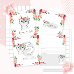 Kit Livro do Bebê + Caderneta de Saúde e Vacinação Menina - Tema Gatinho - Fazendo Arte e Mimos - Papelaria personalizada / Encadernação artesanal/ Velas e home spray