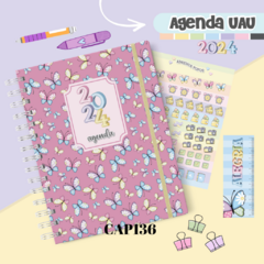 Agenda Uau Datada 2024 - 2 DPP (2 dias por página) com horário - Fazendo Arte e Mimos - Papelaria personalizada / Encadernação artesanal/ Velas e home spray