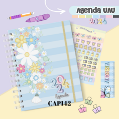 Agenda Uau Datada 2024 - 2 DPP (2 dias por página) com horário - Fazendo Arte e Mimos - Papelaria personalizada / Encadernação artesanal/ Velas e home spray