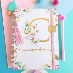 Kit Caderno Pautado A5 + Bloco A6 (folhas brancas) - Capa Alfabeto com Rosas - comprar online