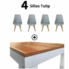 Combo: Mesa Asia, Tapa Paraíso con patas Blancas + Sillas TULIP - tienda online