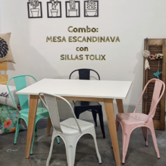 Combo: Mesa Esc. BLANCA + 4 Sillas TOLIX