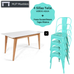 Imagen de Combo: Mesa Esc. BLANCA + 4 Sillas TOLIX