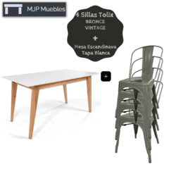 Combo: Mesa Esc. BLANCA + 4 Sillas TOLIX - comprar online