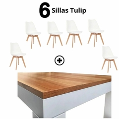 Imagen de Combo: Mesa Asia, Tapa Paraíso con patas Blancas + Sillas TULIP