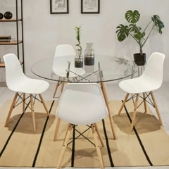 Combo: Mesa de vidrio redonda Eames + 4 Sillas Eames