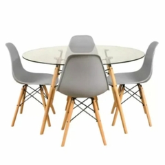 Combo: Mesa de vidrio redonda Eames + 4 Sillas Eames - MJPMUEBLES