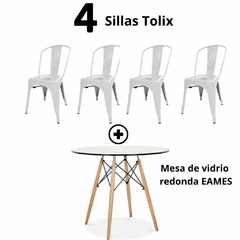 Combo: Mesa de vidrio redonda EAMES + 4 Sillas TOLIX en internet