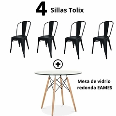 Combo: Mesa de vidrio redonda EAMES + 4 Sillas TOLIX - MJPMUEBLES