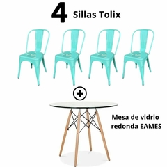 Combo: Mesa de vidrio redonda EAMES + 4 Sillas TOLIX - tienda online