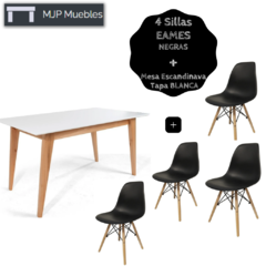 Combo: Mesa Esc. BLANCA + 4 Sillas Eames - MJPMUEBLES