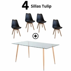 Combo: Mesa de vidrio Templada + Sillas Tulip