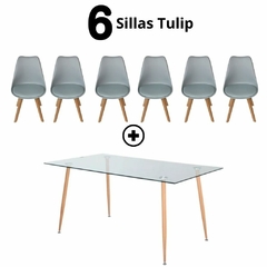 Combo: Mesa de vidrio Templada + Sillas Tulip - MJPMUEBLES