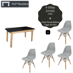 Combo: Mesa Esc. NEGRA + 4 Sillas Eames - MJPMUEBLES