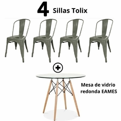 Combo: Mesa de vidrio redonda EAMES + 4 Sillas TOLIX