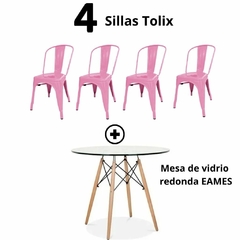 Imagen de Combo: Mesa de vidrio redonda EAMES + 4 Sillas TOLIX