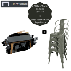 Combo: Mesa Esc. NEGRA y 4 Sillas TOLIX - MJPMUEBLES