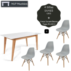 Combo: Mesa Esc. BLANCA + 4 Sillas Eames - tienda online