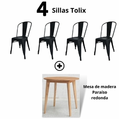 Combo Nórdico: Mesa redonda Paraíso + 4 Sillas Tolix - MJPMUEBLES