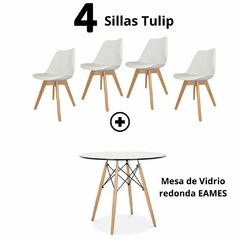 Combo: Mesa de vidrio redonda Eames + 4 Sillas Tulip en internet