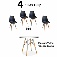 Combo: Mesa de vidrio redonda Eames + 4 Sillas Tulip - tienda online