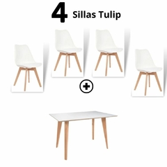 Combo: Mesa Esc. BLANCA + 4 Sillas TULIP - MJPMUEBLES