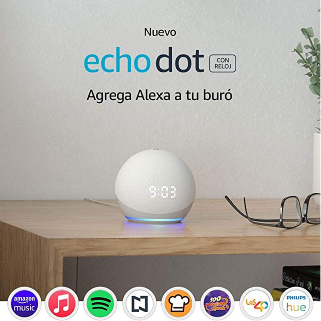 Echo Dot (4ta Generación), Parlante inteligente con reloj, Alexa,  Color Negro -  - Tecnología para todos
