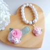 Conjunto Presilha com Pulseira Coelhinhos e Flores