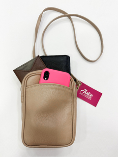 Bolsa feminina porta celular em couro bege - comprar online