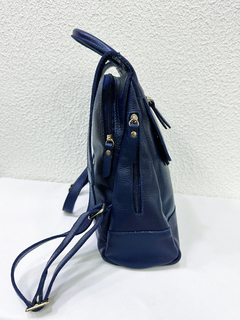 Mochila Azul Marinho Couro Anti Furto - comprar online