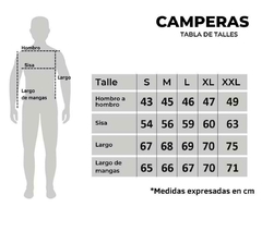 Tabla de talles. en internet