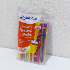 100 Canudo Flexível Milk Shake Colorido 23cm X 8mm Strawplast na internet