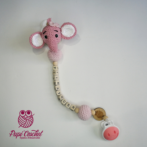 Porta chupete Personalizado - Crochet Rosa