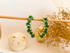 Brinco Ear Cuff, Cravejado, Pedra Zircônia, Cor Verde. 1503