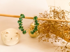 Brinco Ear Cuff, Cravejado, Pedra Zircônia, Cor Verde. 1503 - Peça Rara | Semijoias Finas Contemporâneas e Prata 925