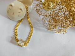 Choker Correntaria em Pedra de Zircônia na Cor Cristal, Banho de Ouro Amarelo. 2043 - loja online