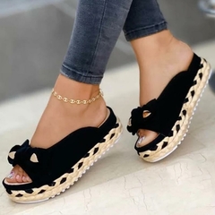 2021 Summer Women Slippers Casual Solid Color Bowknot Female Platform Slider Fashion Braided Straps Outdoor Lady Sandals