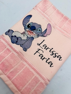 Toalha Lavabo Bordada Personalizada Infantil 30 x 45 cm Stitch na internet