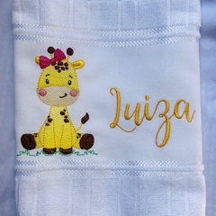 Toalha Lavabo Bordada Personalizada Infantil 30 x 45 cm – Safari: Girafa com Lacinho - comprar online