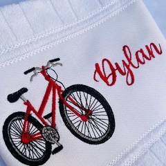 Toalha Lavabo Bordada Personalizada Infantil 30 x 45 cm – Bicicleta