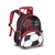 Mochila de carrinho infantil com design do Flamengo, apresentando a logo do time e uma estampa de bola de futebol 3D