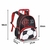 Mochila de carrinho infantil com design do Flamengo, apresentando a logo do time e uma estampa de bola de futebol 3D