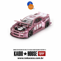 Miniatura 1:64 - Kaido House Mini GT - Nissan Slyline GT-R (R34) Kaido Racing Factory V1 Rosa (128) na internet