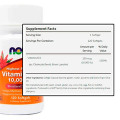 VITAMINA D-3 10,000 IU 120 CAPSULAS - NOW FOODS - comprar online