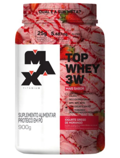 TOP WHEY 3W + SABOR POTE 900 GR GREGO MORANGO - MAX TITANIUM