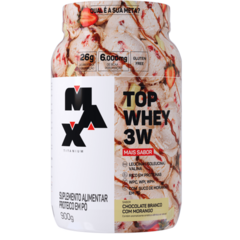 TOP WHEY 3W + SABOR POTE 900g CHOCOLATE BRANCO COM MORANGO - MAX TITANIUM