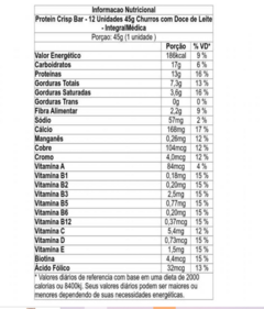 CRISP BAR CHURROS COM DOÇE DE LEITE CAIXA C/12 UNIDADES - INTEGRALMEDICA - loja do atleta